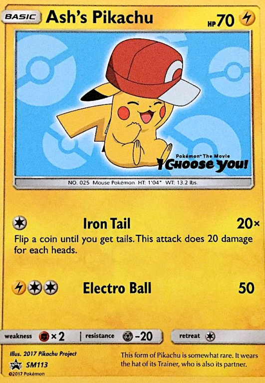 Ash's Pikachu SM113/156 Sun & Moon SM Black Star Promos