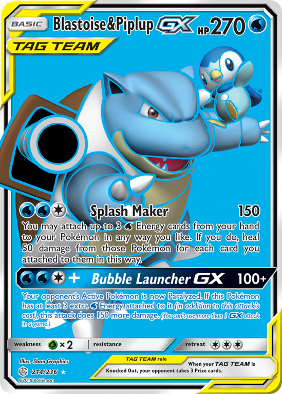 Blastoise & Piplup-GX 214/236 Sun & Moon Cosmic Eclipse