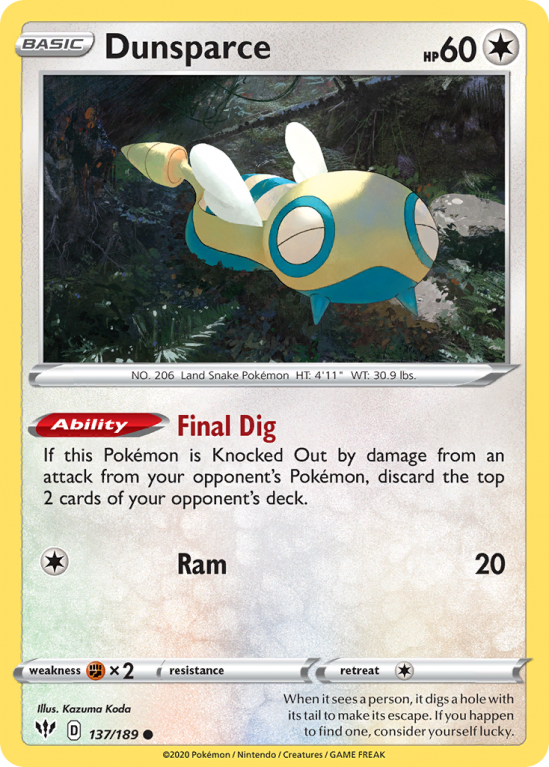 Dunsparce 137/189 Sword & Shield Darkness Ablaze