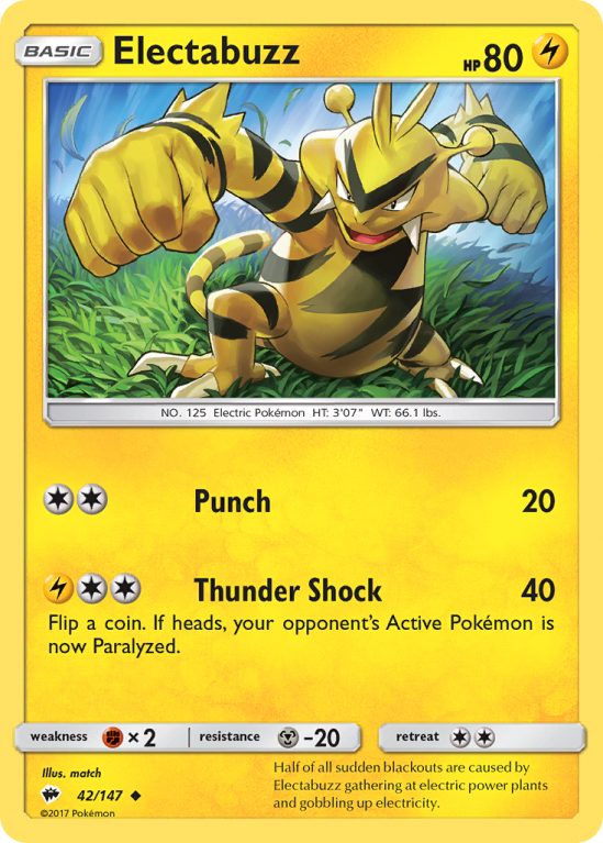 Electabuzz 42/147 Sun & Moon Burning Shadows