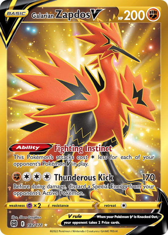 Galarian Zapdos V 182/172 Sword & Shield Brilliant Stars