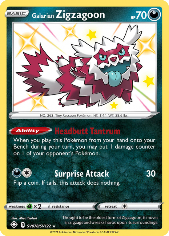 Galarian Zigzagoon SV078/122 Sword & Shield Shiny Vault