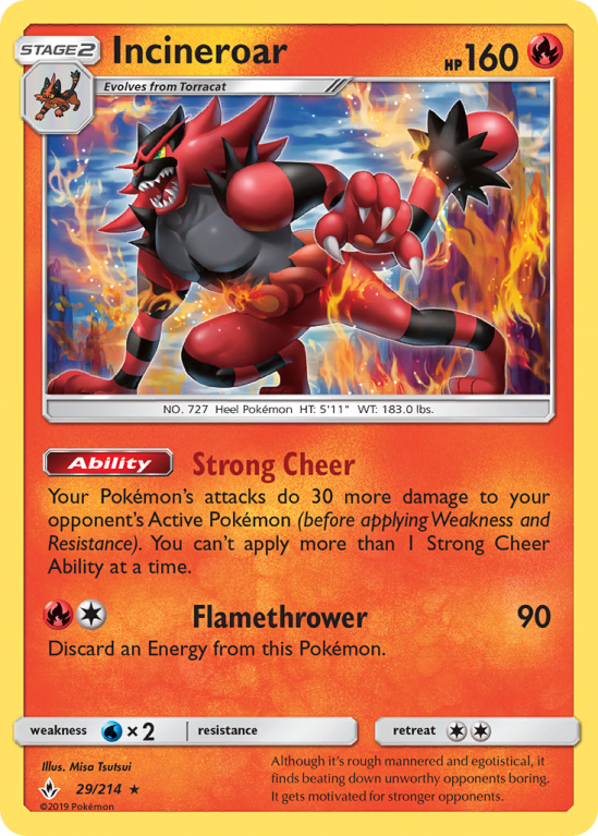 Incineroar 29/214 Sun & Moon Unbroken Bonds