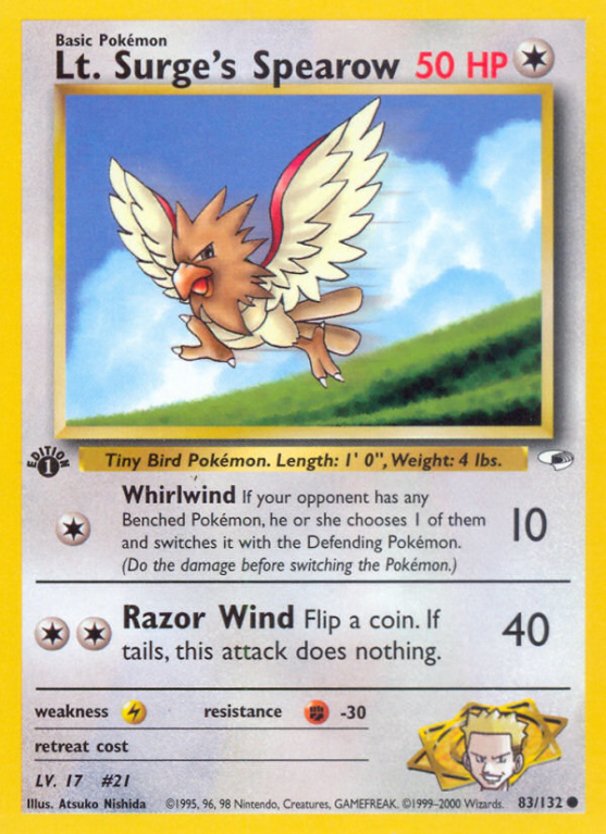 Lt. Surge's Spearow 83/132 Gym Gym Heroes