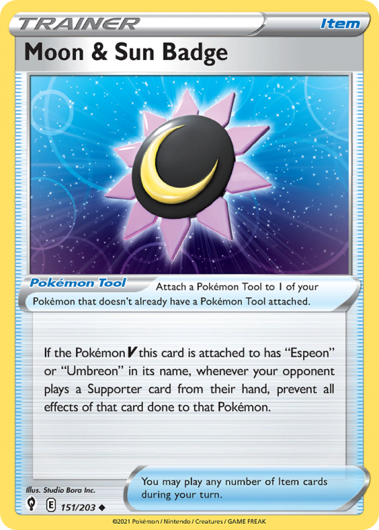 Moon & Sun Badge 151/203 Sword & Shield Evolving Skies