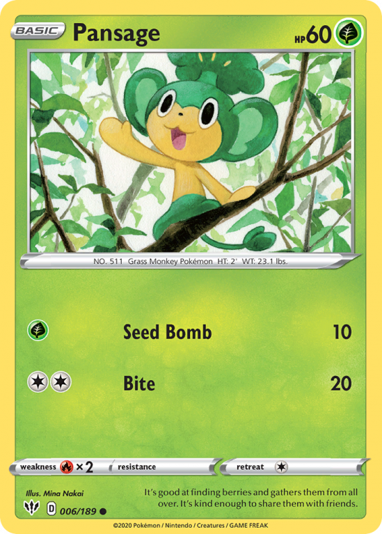 Pansage 6/189 Sword & Shield Darkness Ablaze