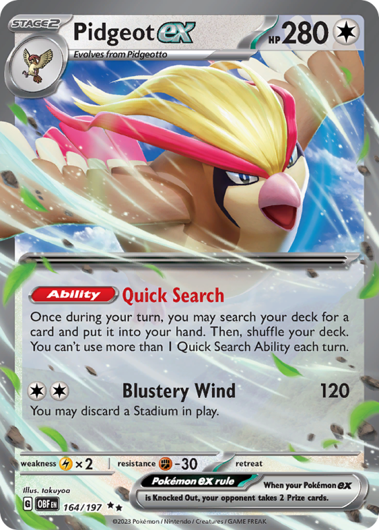 Pidgeot ex 164/197 Scarlet & Violet Obsidian Flames