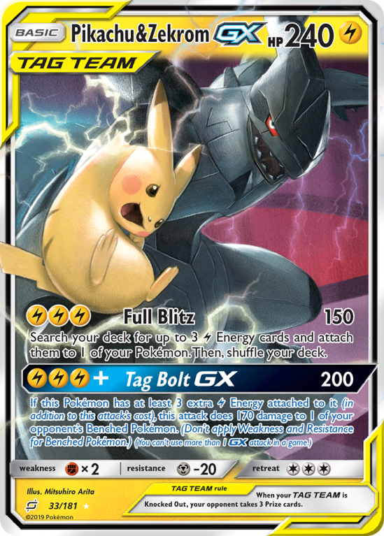 Pikachu & Zekrom-GX 33/181 Sun & Moon Team Up