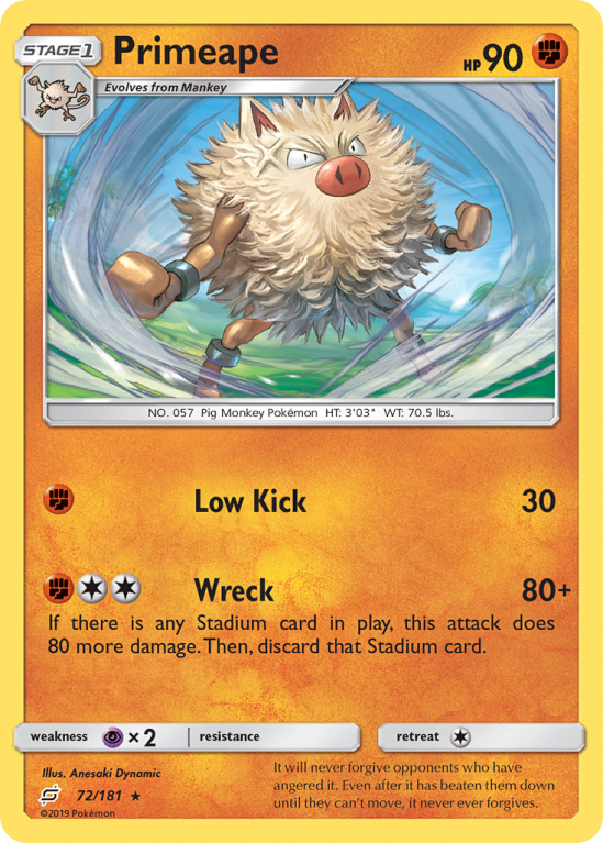 Primeape 72/181 Sun & Moon Team Up