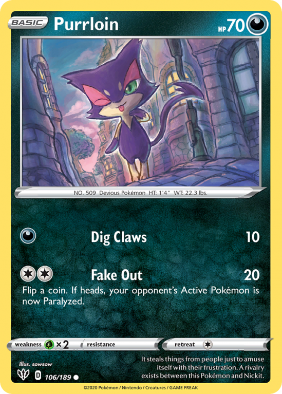 Purrloin 106/189 Sword & Shield Darkness Ablaze
