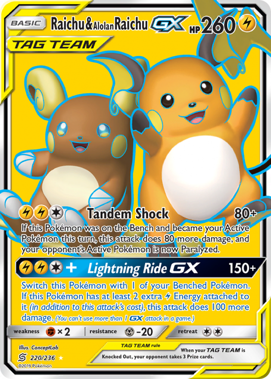 Raichu & Alolan Raichu-GX 220/236 Sun & Moon Unified Minds