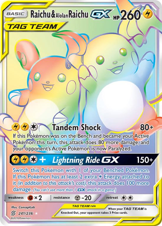 Raichu & Alolan Raichu-GX 241/236 Sun & Moon Unified Minds