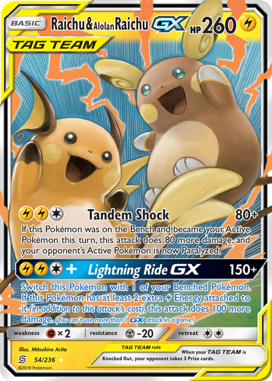 Raichu & Alolan Raichu-GX 54/236 Sun & Moon Unified Minds