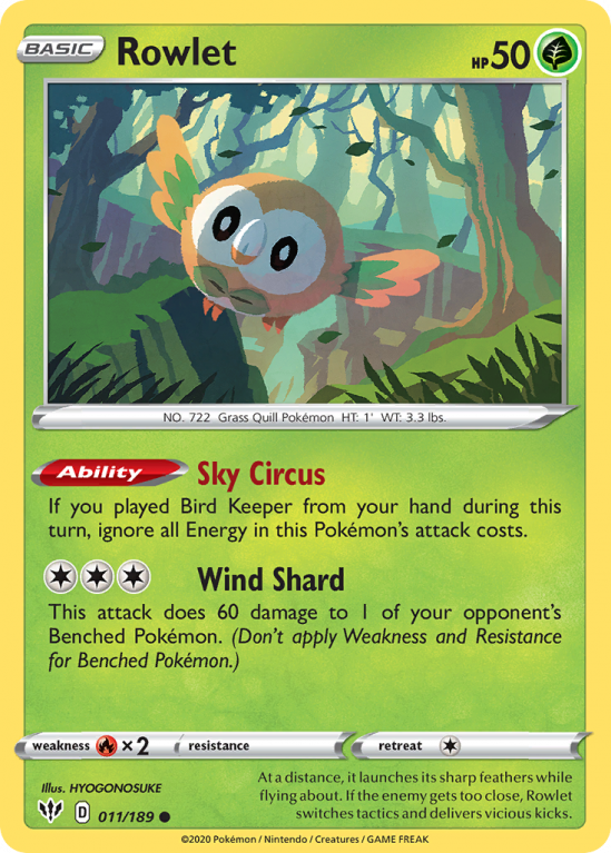 Rowlet 11/189 Sword & Shield Darkness Ablaze