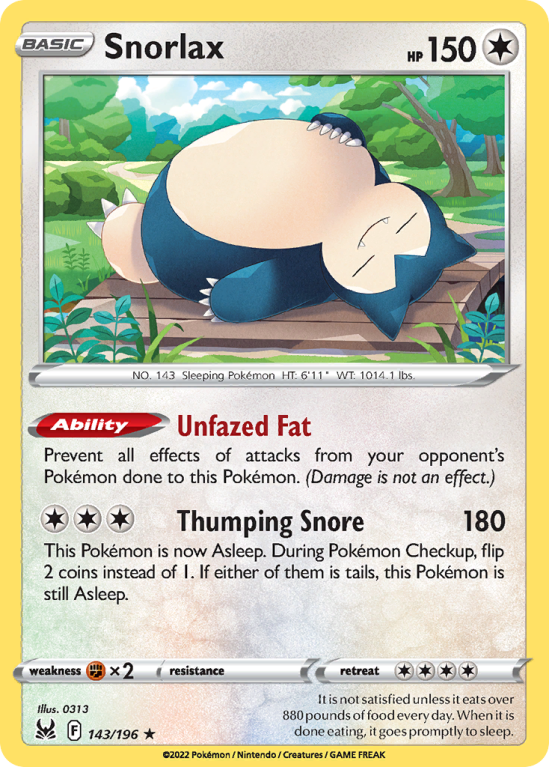 Snorlax 143/196 Sword & Shield Lost Origin