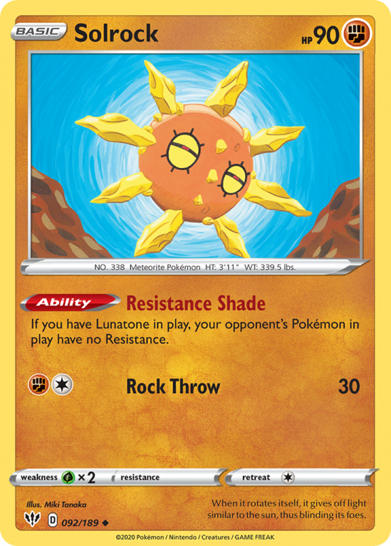 Solrock 92/189 Sword & Shield Darkness Ablaze