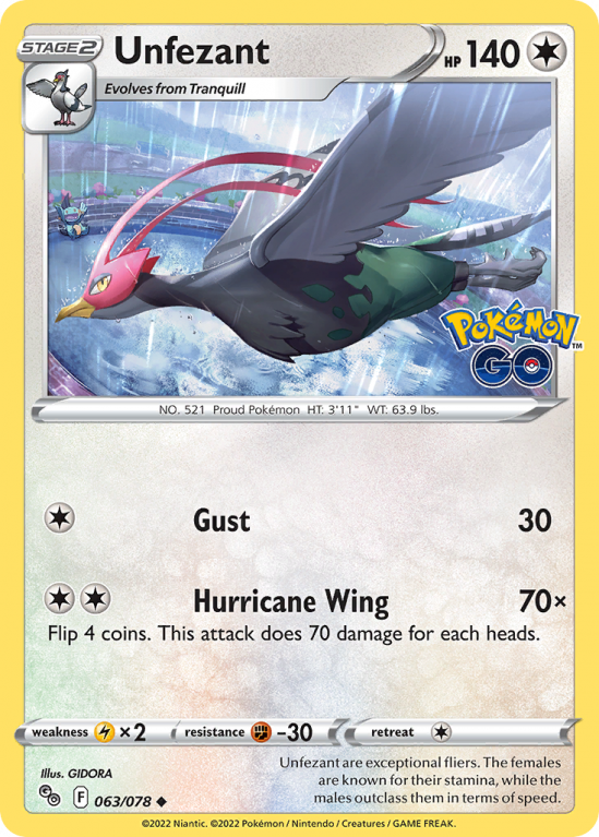 Unfezant 63/78 Sword & Shield Pokémon GO