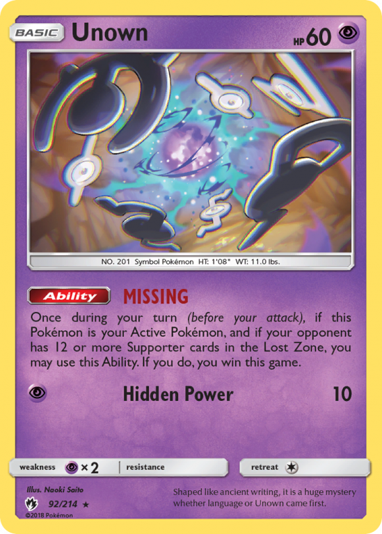 Unown 92/214 Sun & Moon Lost Thunder