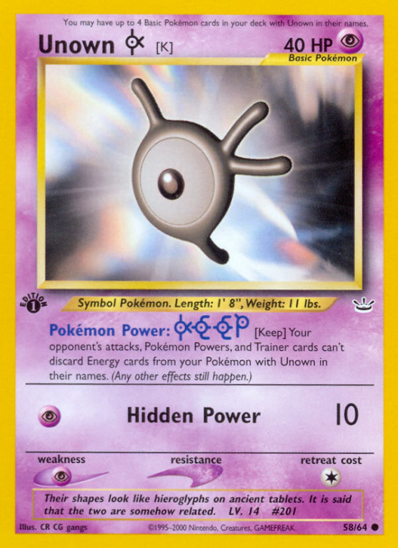 Unown [K] 58/66 Neo Neo Revelation