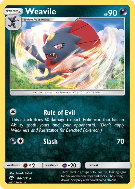 Weavile 86/147 Sun & Moon Burning Shadows