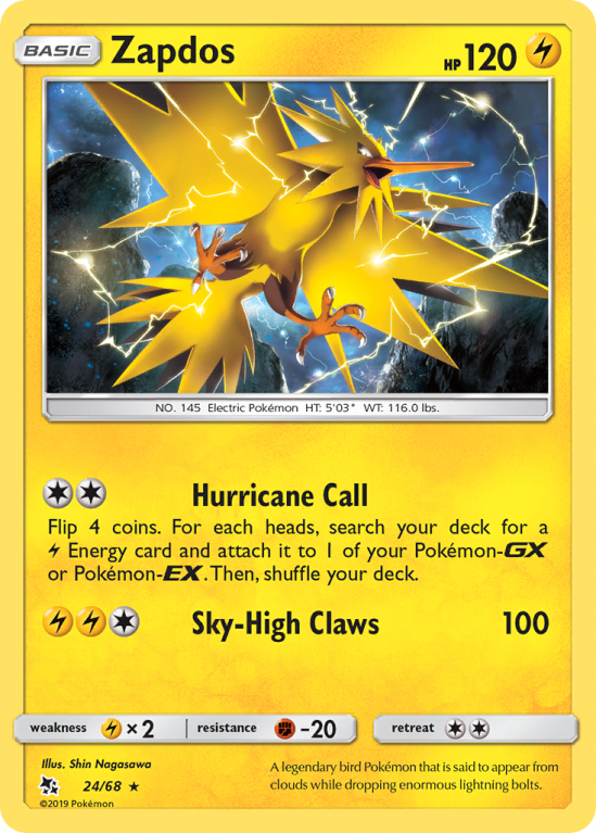 Zapdos 24/68 Sun & Moon Hidden Fates