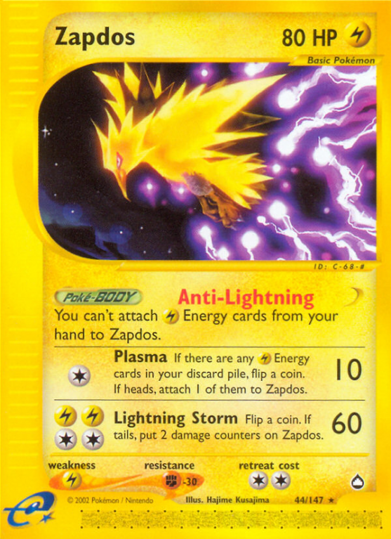 Zapdos 44/186 E-Card Aquapolis