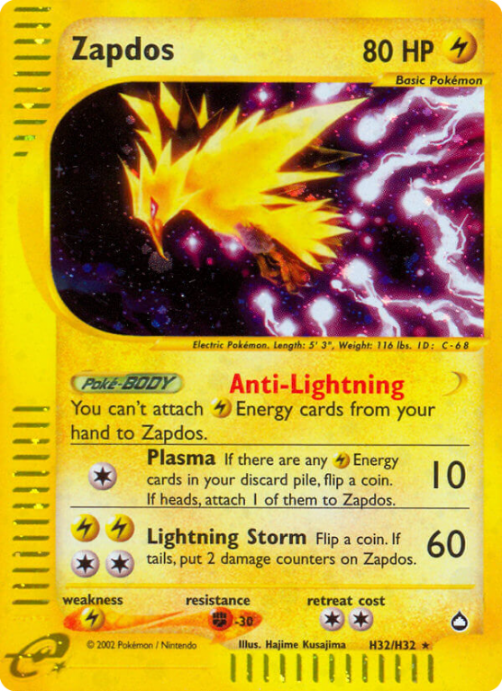 Zapdos H32/186 E-Card Aquapolis