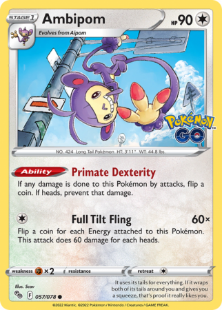 Ambipom 57/78 Sword & Shield Pokémon GO