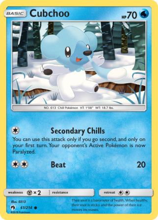Cubchoo 61/214 Sun & Moon Lost Thunder