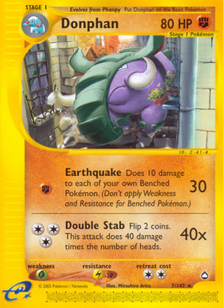 Donphan 7/186 E-Card Aquapolis