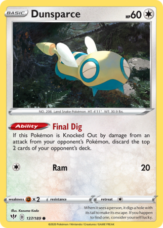 Dunsparce 137/189 Sword & Shield Darkness Ablaze
