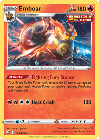 Emboar 25/163 Sword & Shield Battle Styles