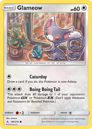 Glameow 159/214 Sun & Moon Unbroken Bonds