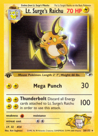 Lt. Surge's Raichu 28/132 Gym Gym Heroes