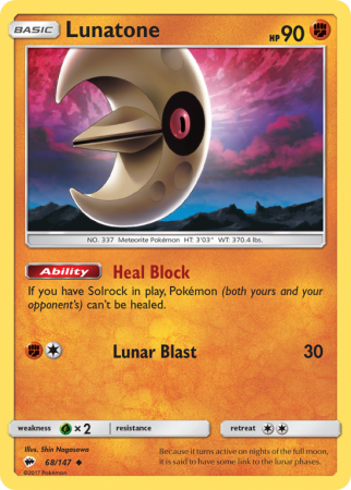 Lunatone 68/147 Sun & Moon Burning Shadows