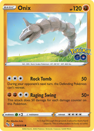 Onix 36/78 Sword & Shield Pokémon GO