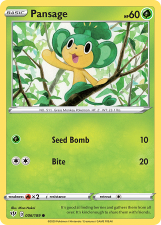 Pansage 6/189 Sword & Shield Darkness Ablaze