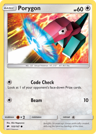 Porygon 103/147 Sun & Moon Burning Shadows
