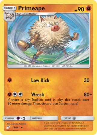 Primeape 72/181 Sun & Moon Team Up