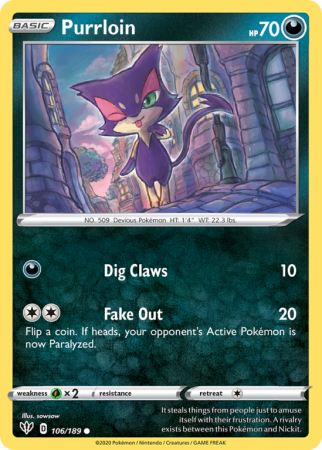 Purrloin 106/189 Sword & Shield Darkness Ablaze