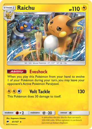 Raichu 41/147 Sun & Moon Burning Shadows