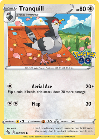 Tranquill 62/78 Sword & Shield Pokémon GO