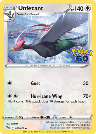 Unfezant 63/78 Sword & Shield Pokémon GO