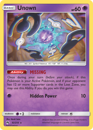 Unown 92/214 Sun & Moon Lost Thunder