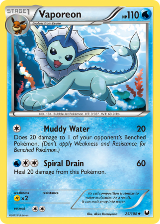 Vaporeon 25/108 Black & White Dark Explorers