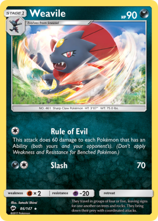 Weavile 86/147 Sun & Moon Burning Shadows