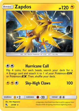 Zapdos 24/68 Sun & Moon Hidden Fates