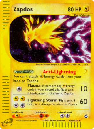 Zapdos H32/186 E-Card Aquapolis